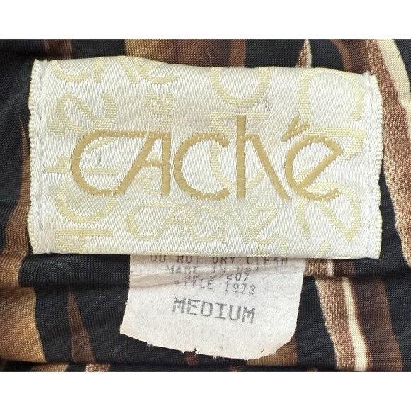 Cache Women’s M Strapless Asymmetrical Dress Brown Black Abstract Y2K Made USA - Picture 7 of 8